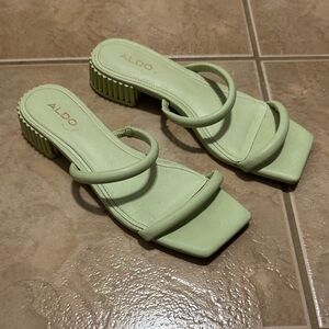 ALDO Mint Green Double-Strap Square Toe Block Heel Mules